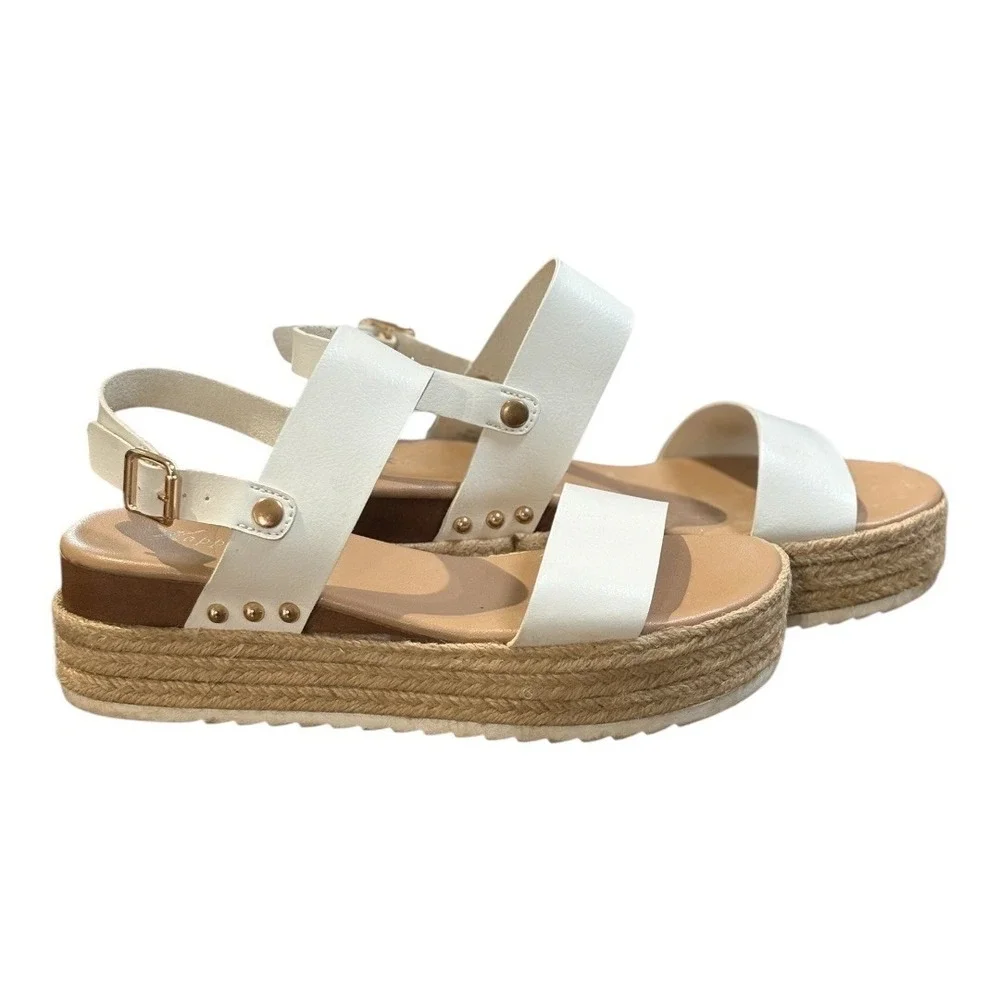 Xappeal Amelia Platform Sandals Womens‎ 7 White Espadrille Studded Buckle Strap